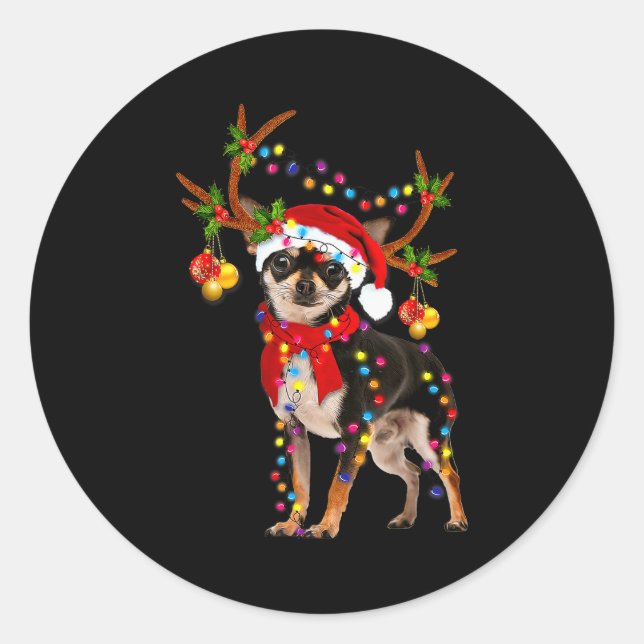 Black And Tan Chihuahua Gorgeous Reindeer Christma Classic Round Sticker (Front)