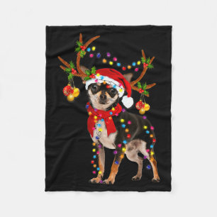 Black And Tan Chihuahua Gorgeous Reindeer Christma Fleece Blanket