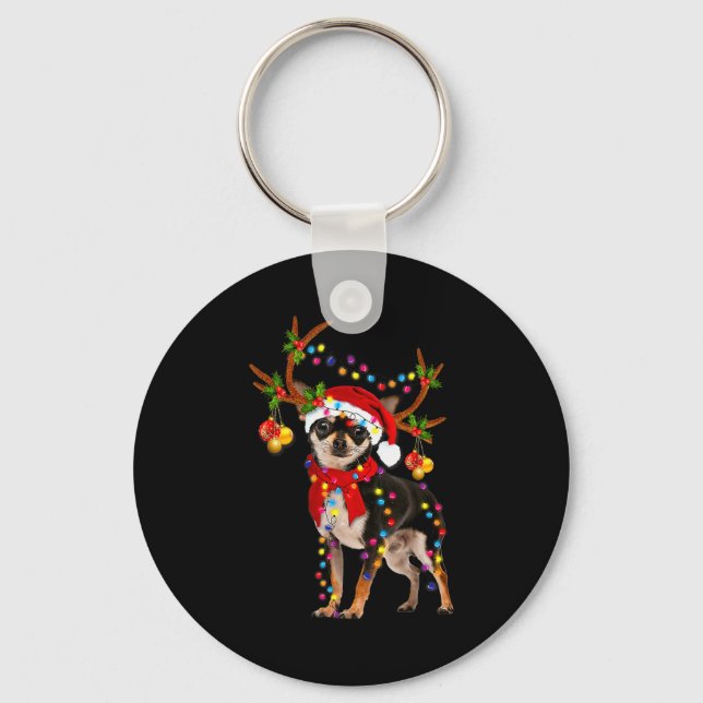 Black And Tan Chihuahua Gorgeous Reindeer Christma Keychain (Front)