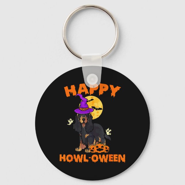 Black And Tan Cocker Spaniel Dog Witch Halloween Keychain (Front)