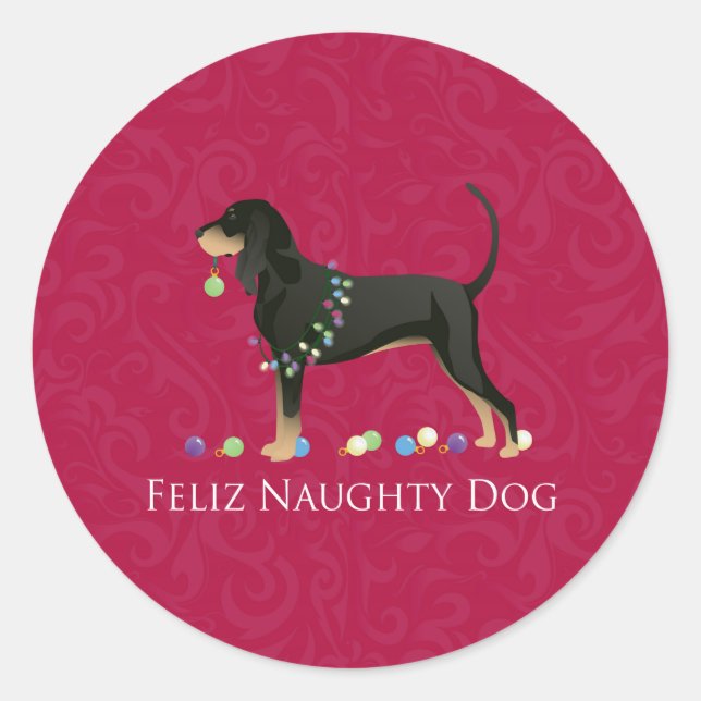 Black and Tan Coonhound Christmas Classic Round Sticker (Front)