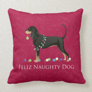 Black and Tan Coonhound Christmas Throw Pillow