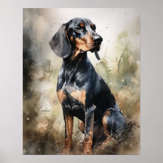 Black And Tan Coonhound Dog Art Print Poster (Front)