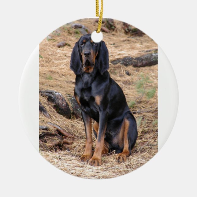 Black and Tan Coonhound Dog Ceramic Ornament (Front)