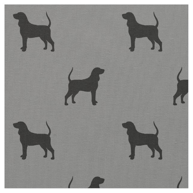 Black and Tan Coonhound Dog Silhouettes Patterned Fabric (Close Up)