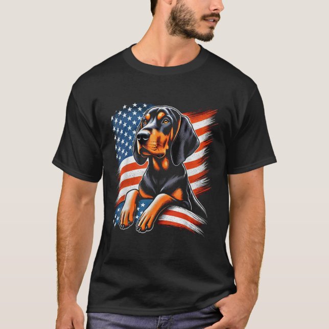 Black and Tan Coonhound Dog US FLAG Black and Tan  T-Shirt (Front)