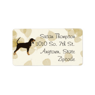 Black and Tan Coonhound on Tan Leaves Label