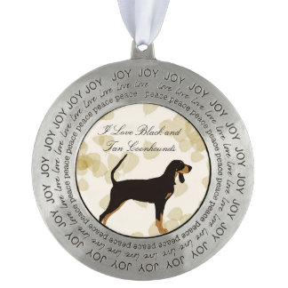 Black and Tan Coonhound on Tan Leaves Pewter Ornament