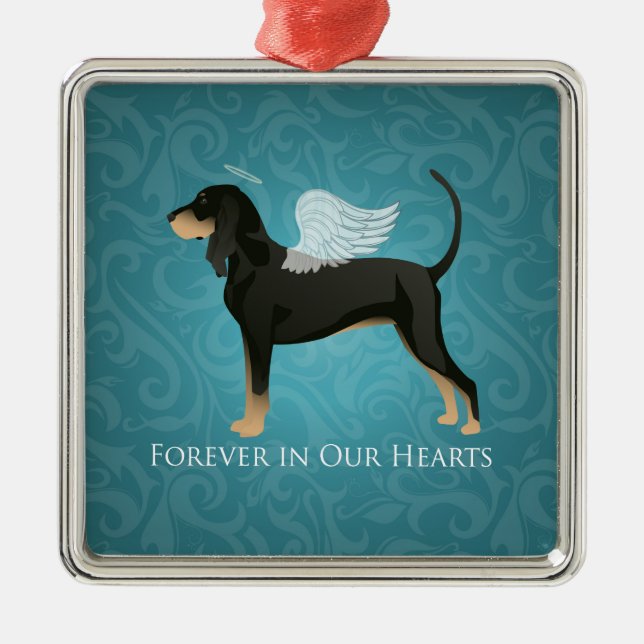 Black and Tan Coonhound Pet Dog Memorial Angel Metal Ornament (Front)