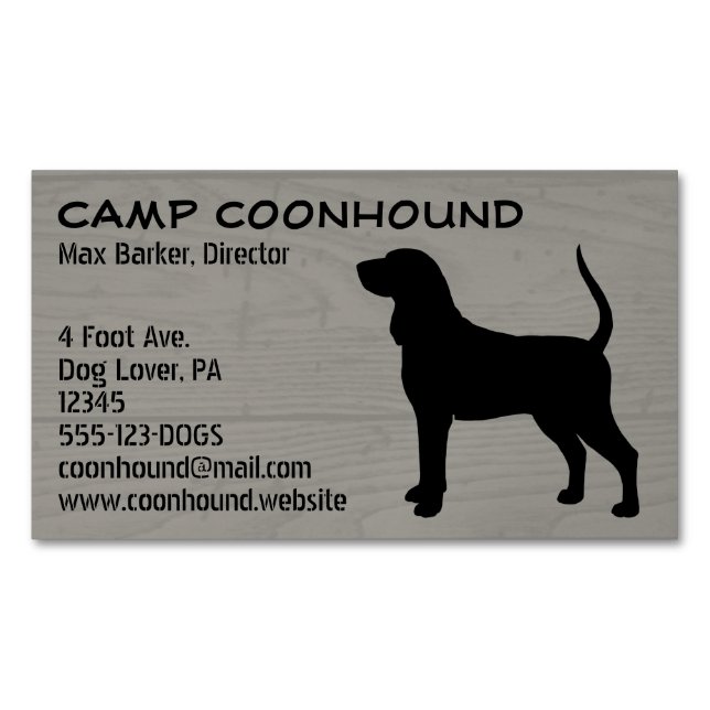 Black and Tan Coonhound Silhouette Dog Breed Magnetic Business Card (Front)