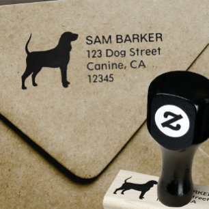 Black and Tan Coonhound Silhouette Return Address Rubber Stamp