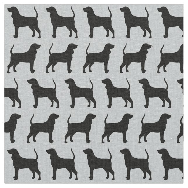 Black and Tan Coonhound Silhouettes Patterned Fabric (Close Up)