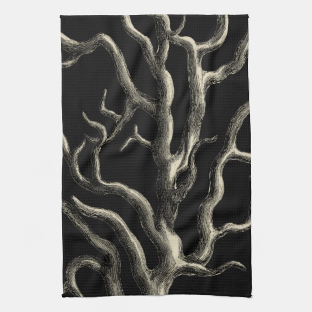 Black and Tan Coral Kitchen Towel (Vertical)