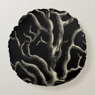 Black and Tan Coral Round Pillow