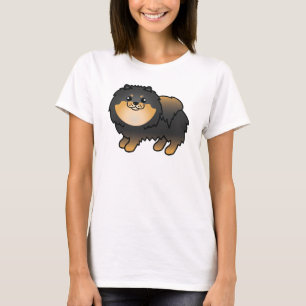 Black And Tan Cute Cartoon Pomeranian Dog T-Shirt