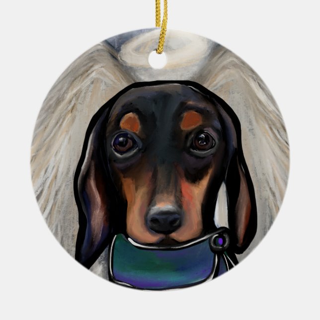 Black and Tan Dachshund Ceramic Ornament (Front)