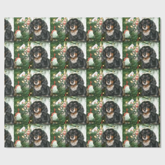 Black and tan Dachshund Christmas Wrapping Paper (Flat)