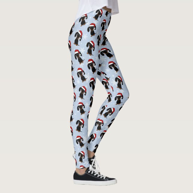 Black and Tan Dachshund Cute Christmas Dog Holiday Leggings (Right)