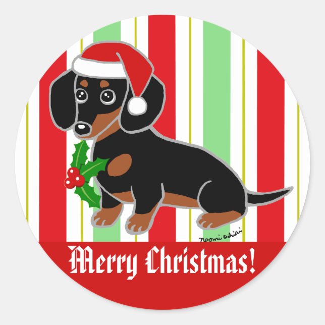 Black and Tan Dachshund Cute Eyes Santa Classic Round Sticker (Front)