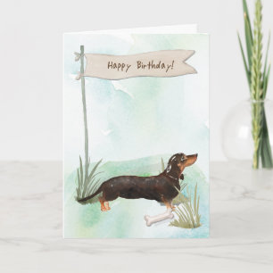 Black and Tan Dachshund Dog Under Birthday Sign Card