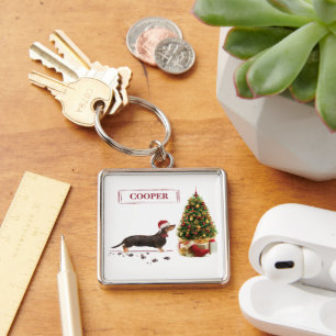 Black and Tan Dachshund Funny Christmas Dog Keychain