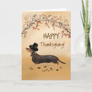 Black and Tan Dachshund Funny Hat Thanksgiving Card