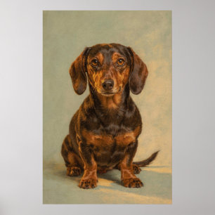 Black and Tan Dachshund Portrait on Warm Sage Poster