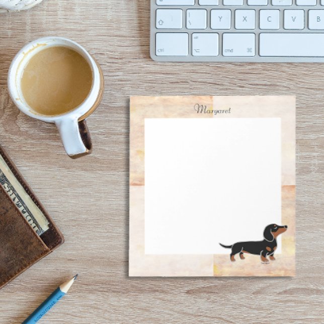 Black and Tan Dachshund Posing Notepad (Black and Tan Smooth Hair Dachshund Posing Notepad featuring cheeky Dachshund.  Cute Cartoon Design.)