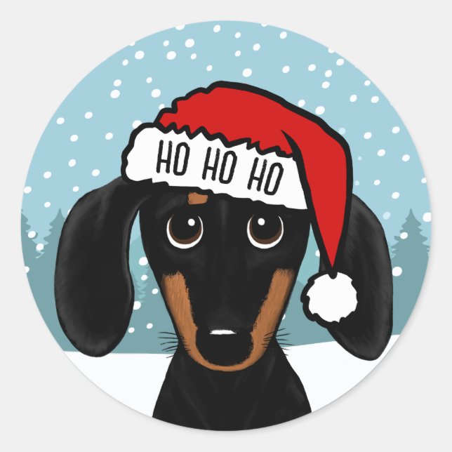 Black and Tan Dachshund Santa Cute Dog Custom Classic Round Sticker (Front)