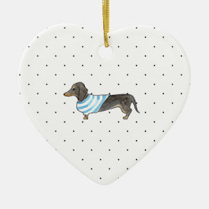 Black and Tan Dachshund - Watercolor andPolka Dots Ceramic Ornament