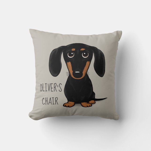 Black and Tan Dachshund | Wiener Dog Personalized Throw Pillow (Front)