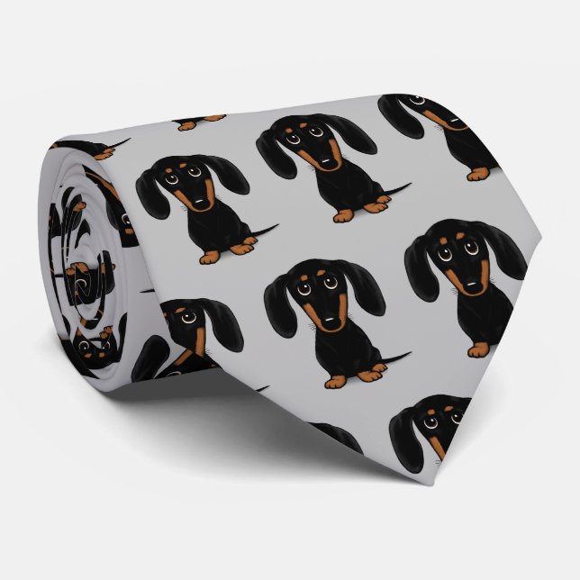 Black and Tan Dachshunds | Wiener Dog Pattern Tie (Rolled)