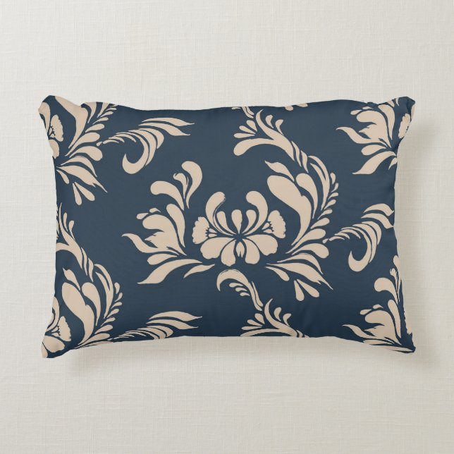 Black and Tan Damask Accent Pillow (Front)