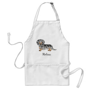 Black And Tan Dapple Long Hair Dachshund & Name Standard Apron