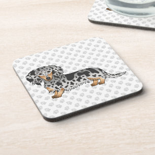 Black And Tan Dapple Long Hair Dachshund & Paws Coaster