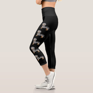 Black And Tan Dapple Short Hair Dachshund Dogs Capri Leggings