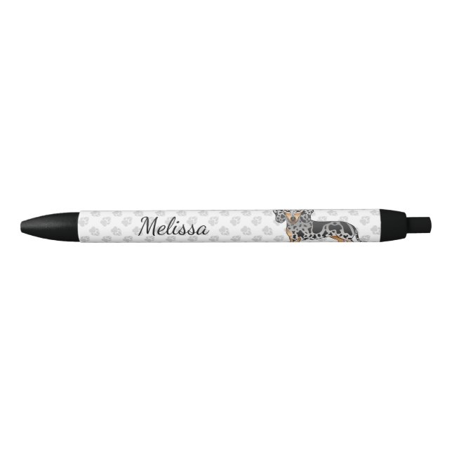 Black And Tan Dapple Short Hair Dachshund & Name Black Ink Pen