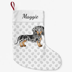 Black And Tan Dapple Short Hair Dachshund & Name Small Christmas Stocking