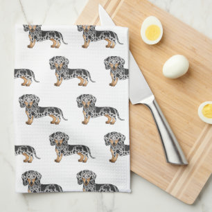 Black And Tan Dapple Short Hair Dachshund Pattern Kitchen Towel