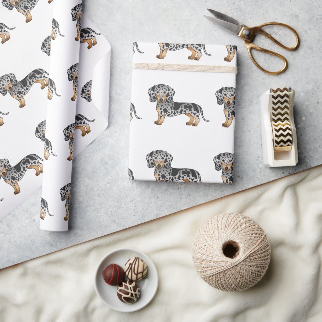 Black And Tan Dapple Short Hair Dachshund Pattern Wrapping Paper (Crafts)