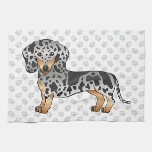 Black And Tan Dapple Short Hair Dachshund & Paws Kitchen Towel