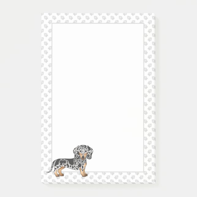 Black And Tan Dapple Short Hair Dachshund & Paws Post-it Notes (Front)