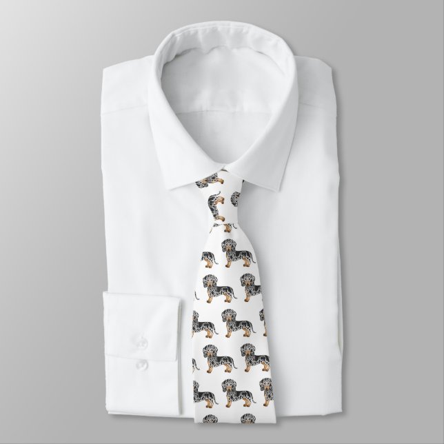 Black And Tan Dapple Smooth Coat Dachshund Pattern Tie (Tied)