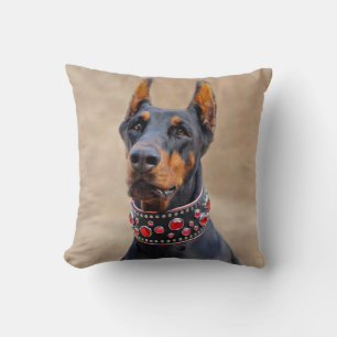 Black and Tan Doberman Pinscher in Jewelled collar Throw Pillow