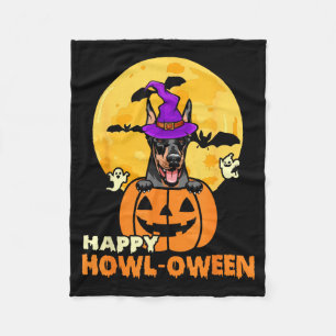 Black And Tan Doberman Witch Dog Happy Halloween Fleece Blanket