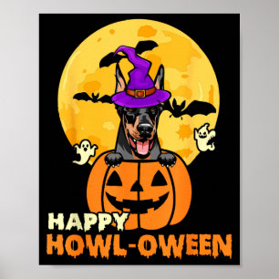 Black And Tan Doberman Witch Dog Happy Halloween Poster