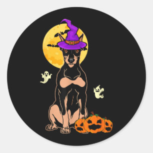 Black And Tan Doberman Witch Halloween Costume Dog Classic Round Sticker