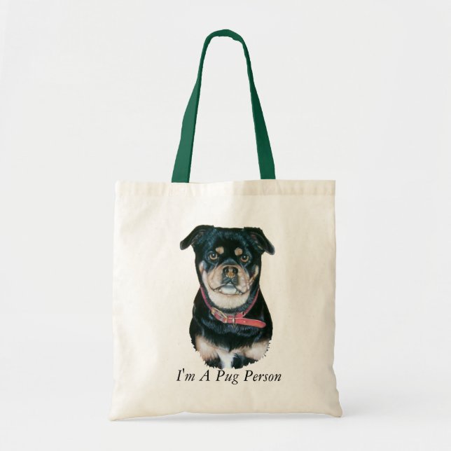 black and tan dog portrait with slogan pug tote bag (Front)