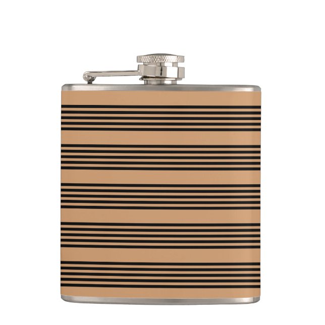 Black and tan five stripe pattern hip flask (Front)