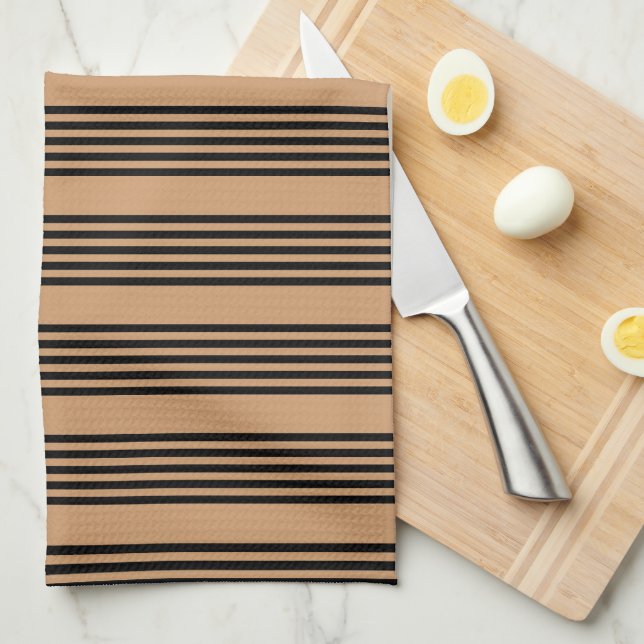 Black and tan five stripe pattern kitchen towel (Quarter Fold)